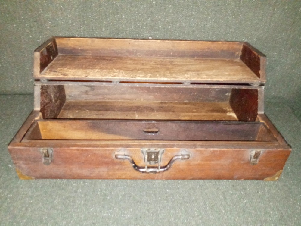 Solid Wood 1800's Toolbox Chest w/ Eagle Lock Drawer & Brass Hardware - SUPERB!
