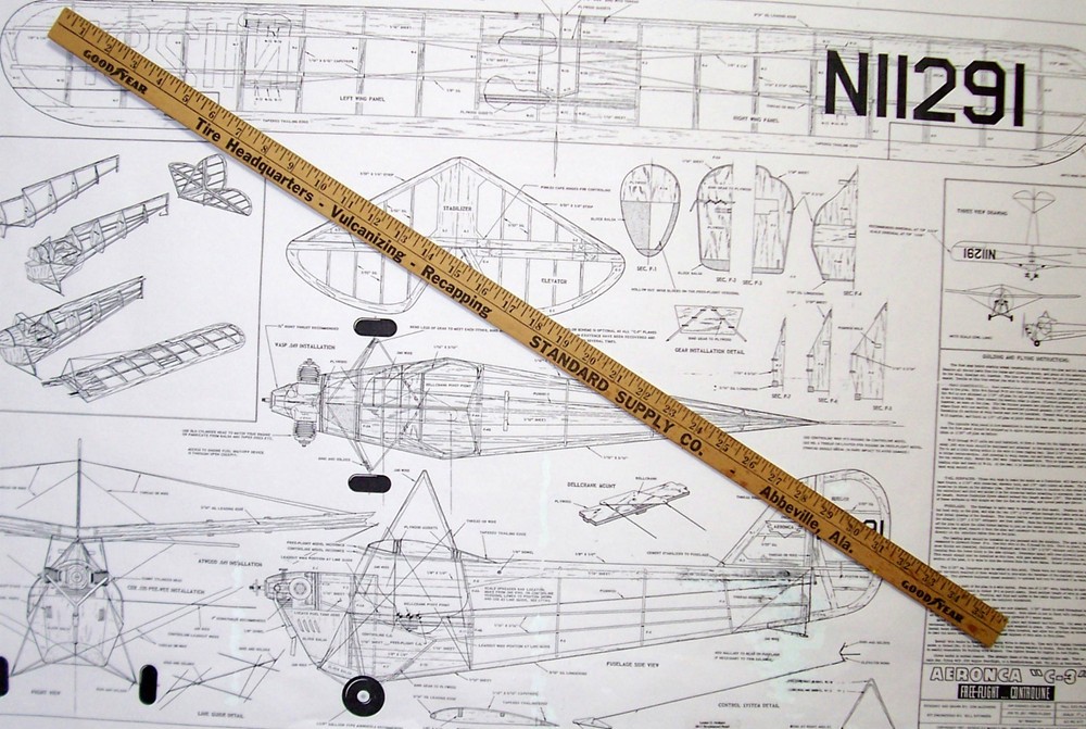 AERONCA C-3 PLAN + PARTS PATTERNS for 36" Berkeley FF or RC Model Airplane