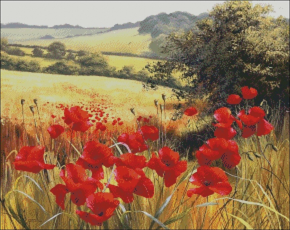 Poppies Field 2 - Chart Counted Cross Stitch Patterns Needlework DIY DMC Color