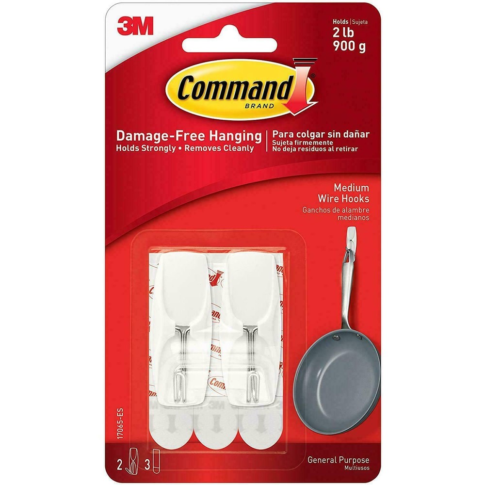4 Packs 3M Command 2 Medium Wire Hooks & 3 Adhesive Strips Per Pack Max 2 lb