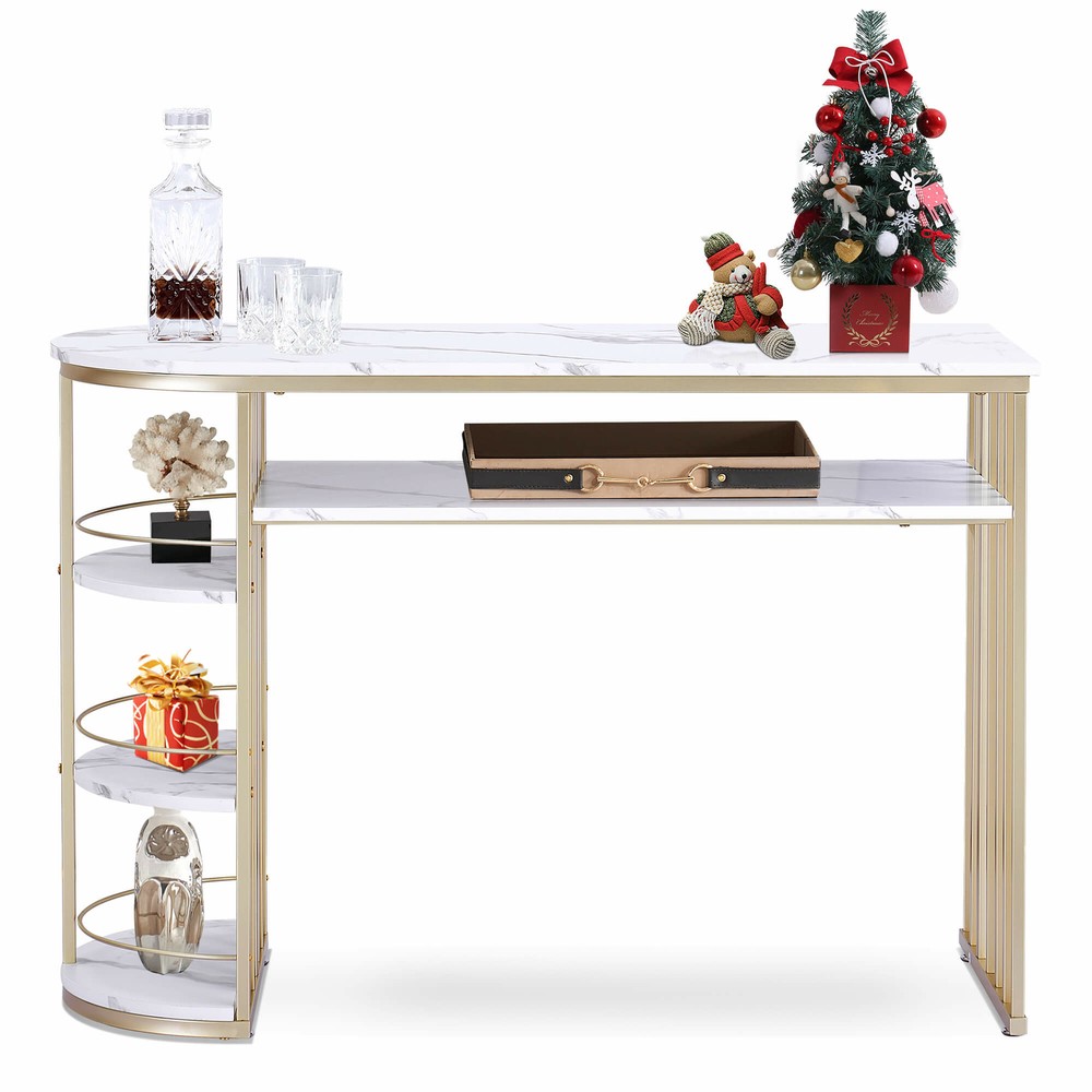Ivinta Console Table with 4 Shelves, Entryway Table with Gold Frame for Hallway