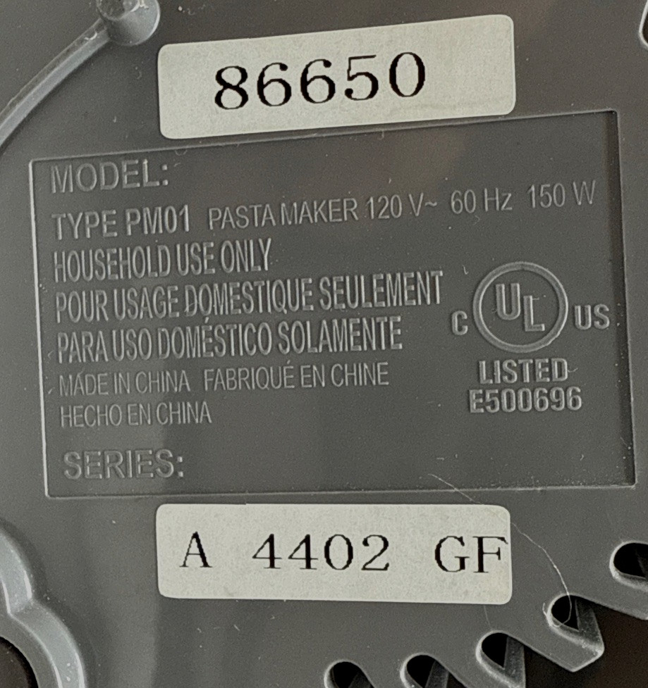 Hamilton Beach Pasta & Noodle Maker Replacement Motor Only White 86650 PM01