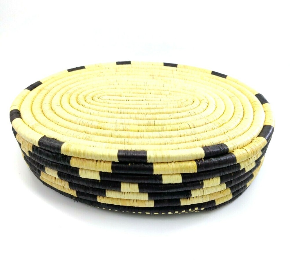Coil Woven Storage Basket Geometric Pattern Oval