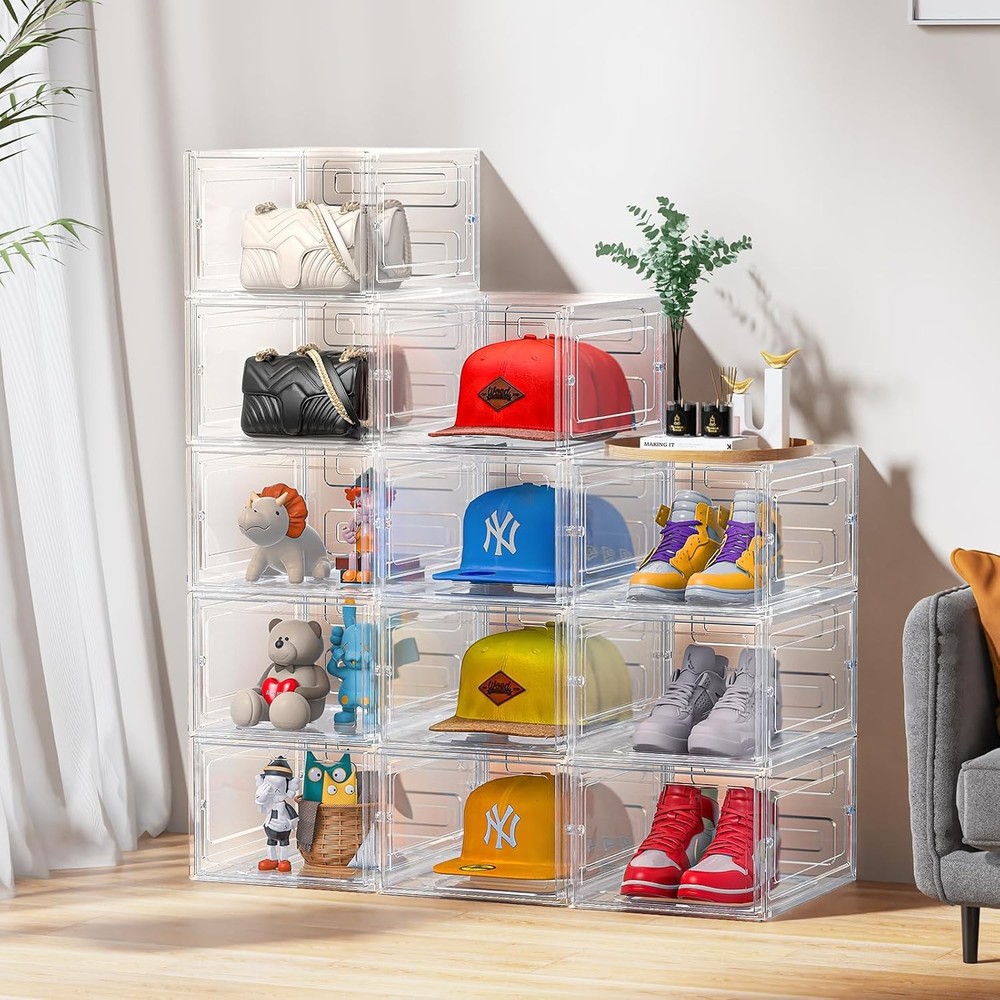 Hat Organizer Box, Stackable Clear Baseball Caps Holder Box Containers