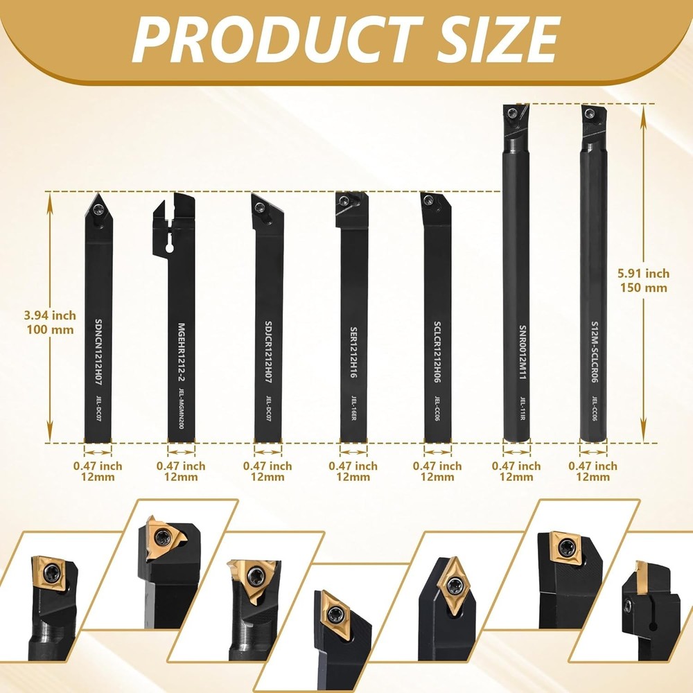 Pro 28Pcs Lathe Turning Kit: 1/2" Shank Boring Bars, Durable Carbide Inserts