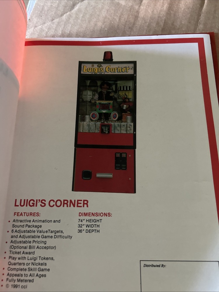 Luigi's Corner Coin Concepts Arcade Game Manual