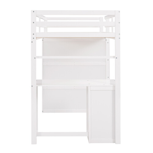 Solid Wood Loft Bed with Desk and Wardrobe Storage Cabinet Twin Size Bed Frames