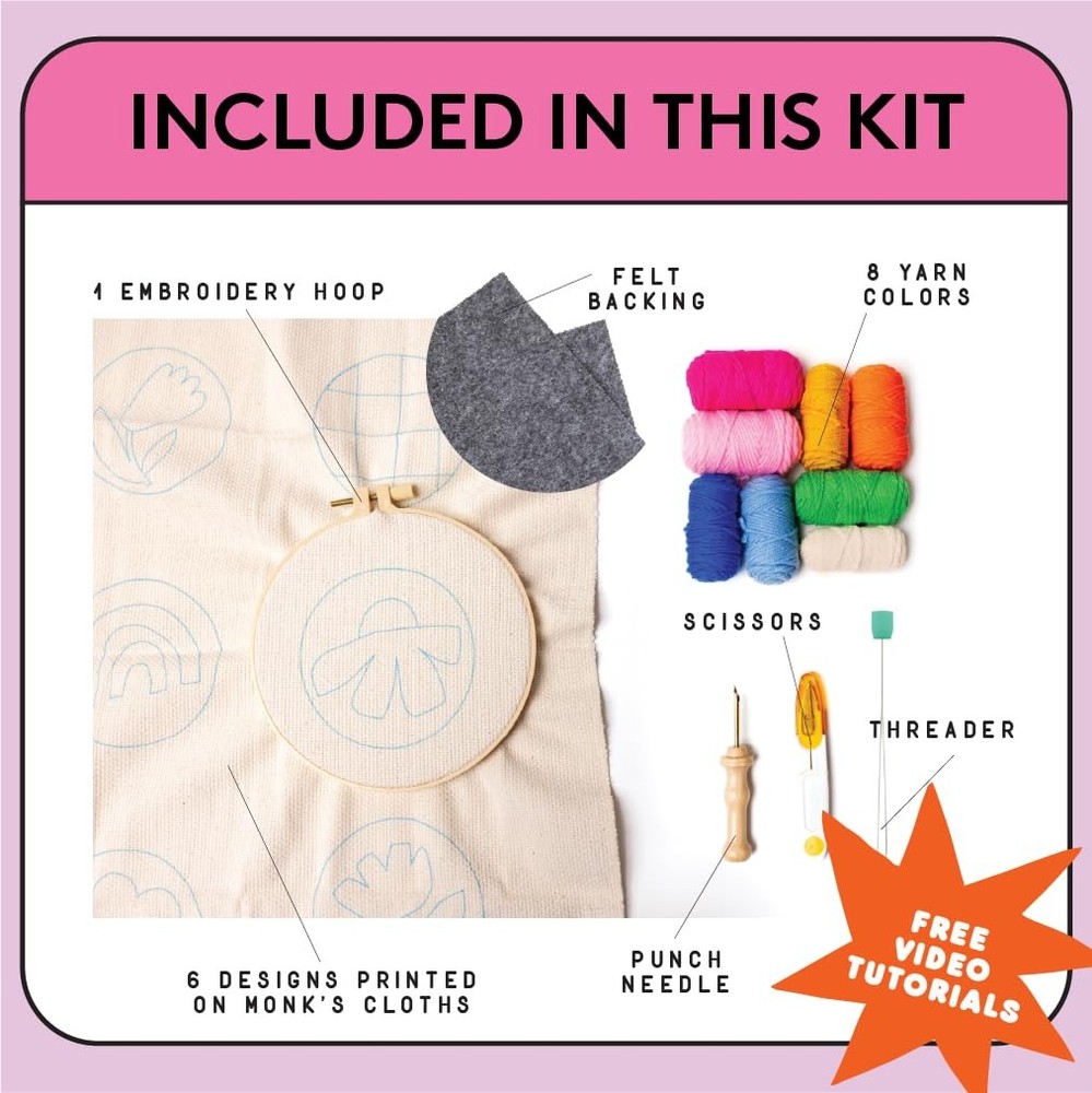 Punch Needle Kit, Set of 6 Coasters, Includes Beginner Video Tutorials and In...
