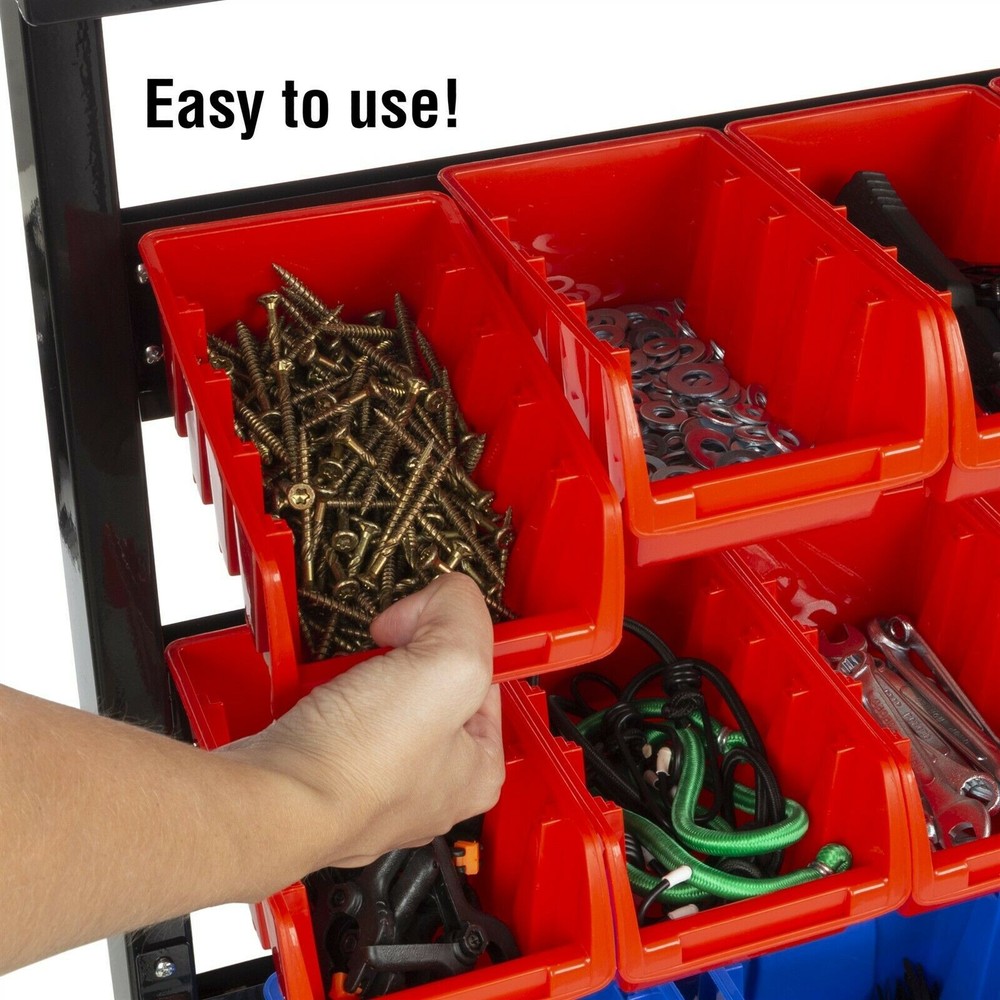 Large Garage Tool Work Shed Storage Rack Floor Stand 47 Removable Bins Sorting