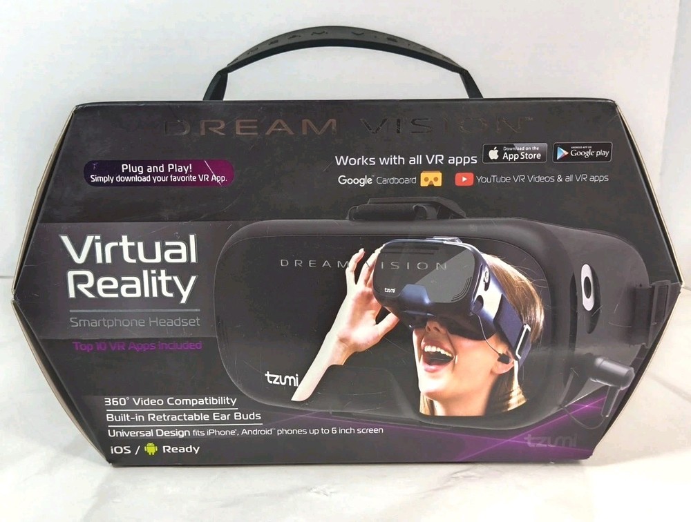 Tzumi Dream Vision Virtual Reality Smartphone Headset iOS, Android Black VR NEW