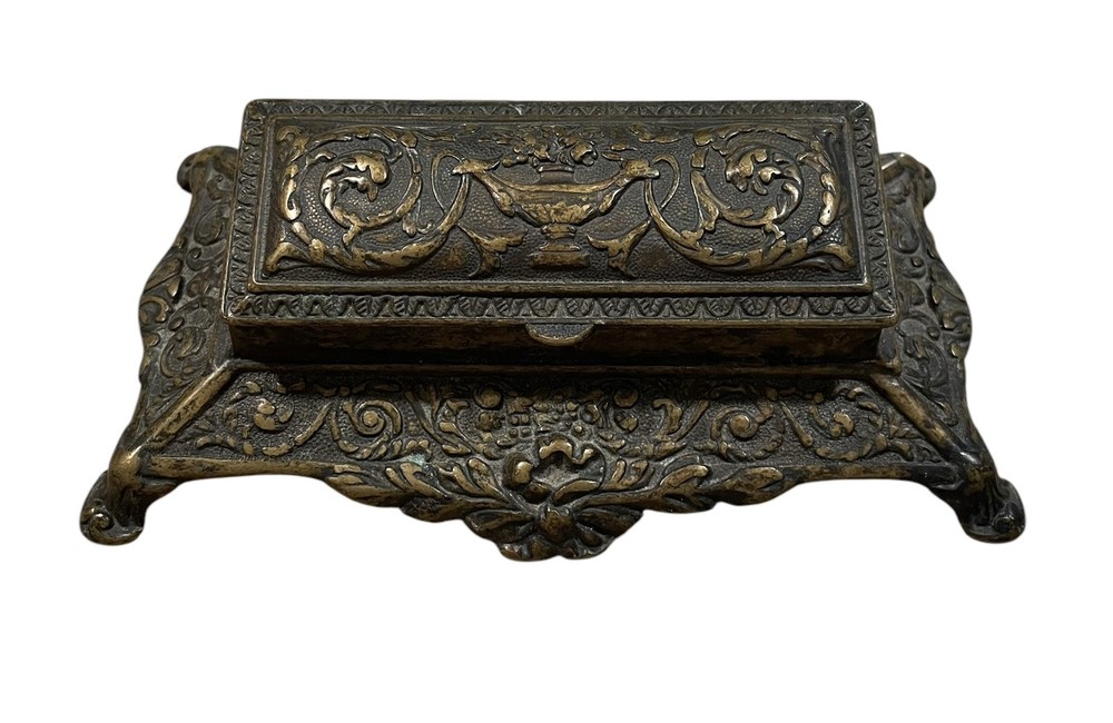 Antique Victorian Scrolled Brass Postage Stamp Holder
