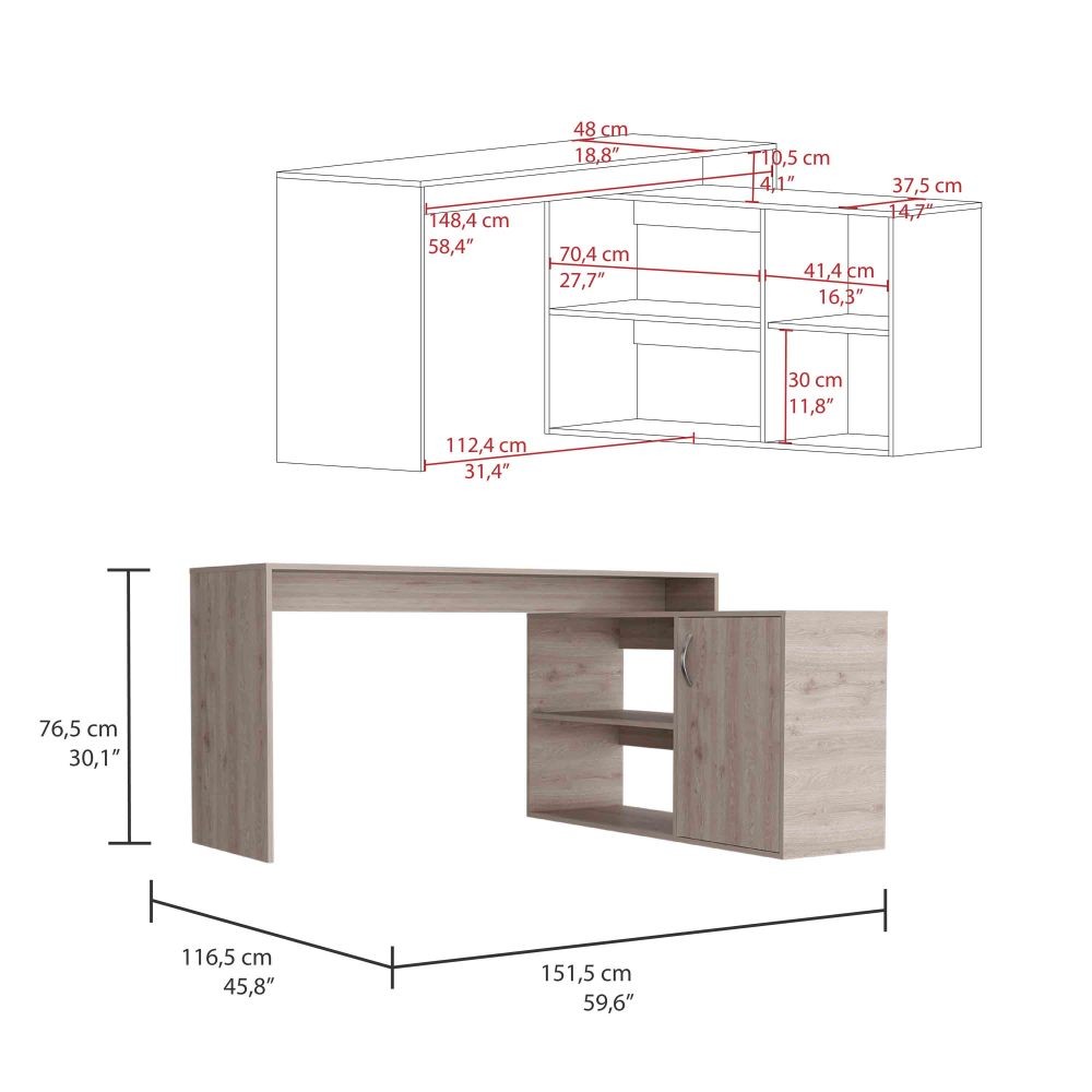 Corner L-Desk w/ Storage - Open & Closed Cabinets - Compact Computer Setup