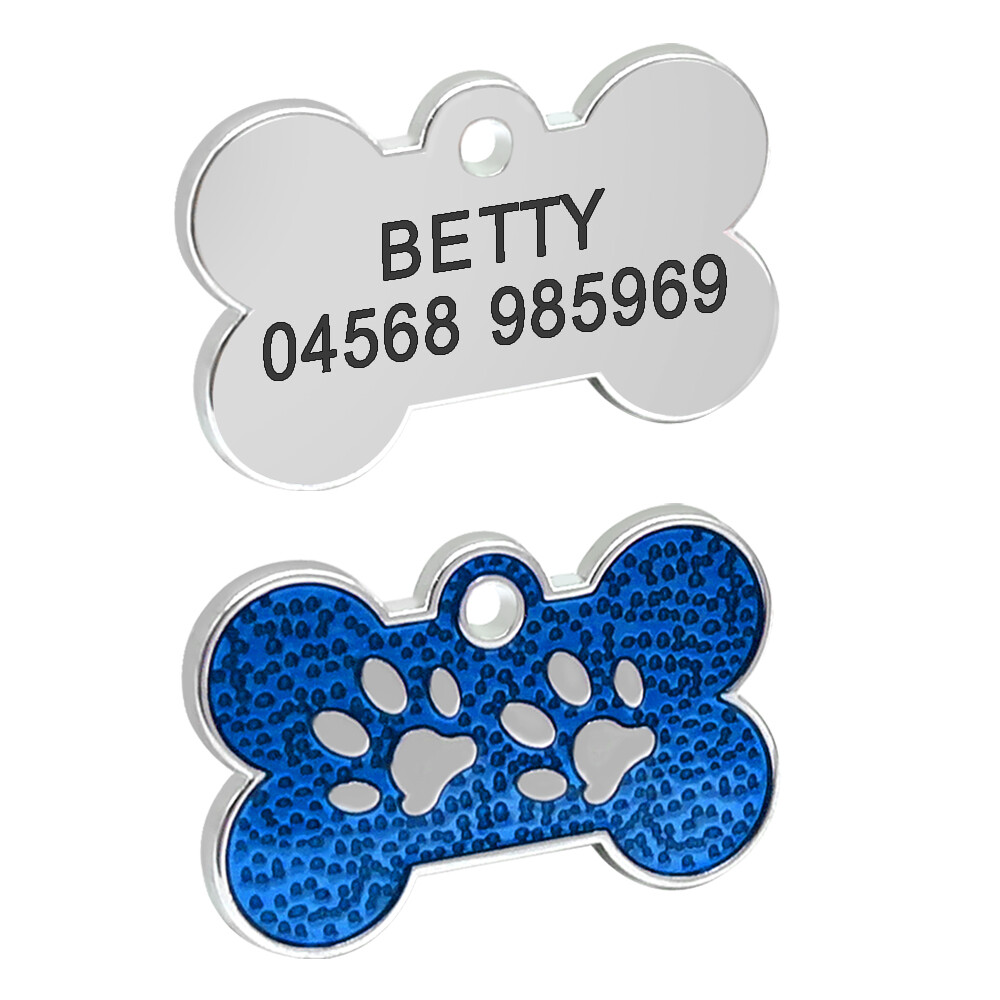 20pcs/lot Glitter Bone Shape Dog Tags Pet ID Collar No Engraving Tags Blank Disc