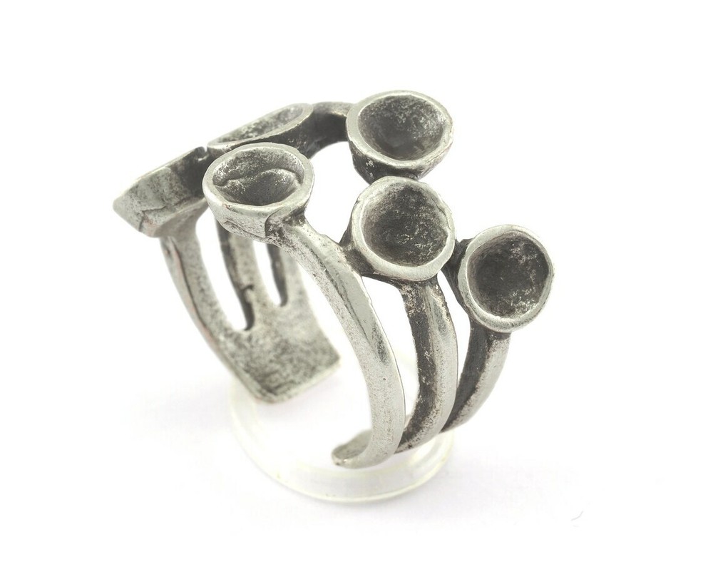 Adjustable Ring Antique Silver Plated Brass 18.5mm 8.5US inner size 3361