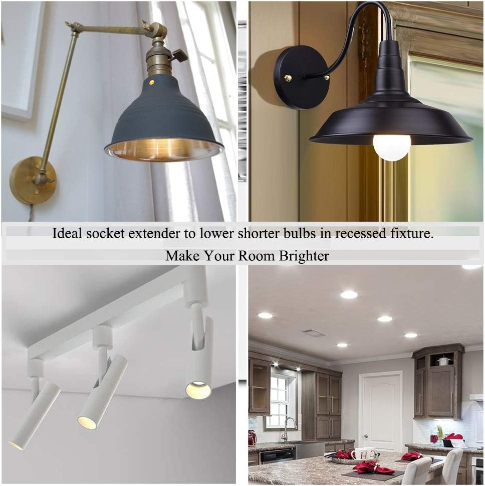 E26 Socket Extender, to Lamp Socket, 6.5CM/2.56 Inch White