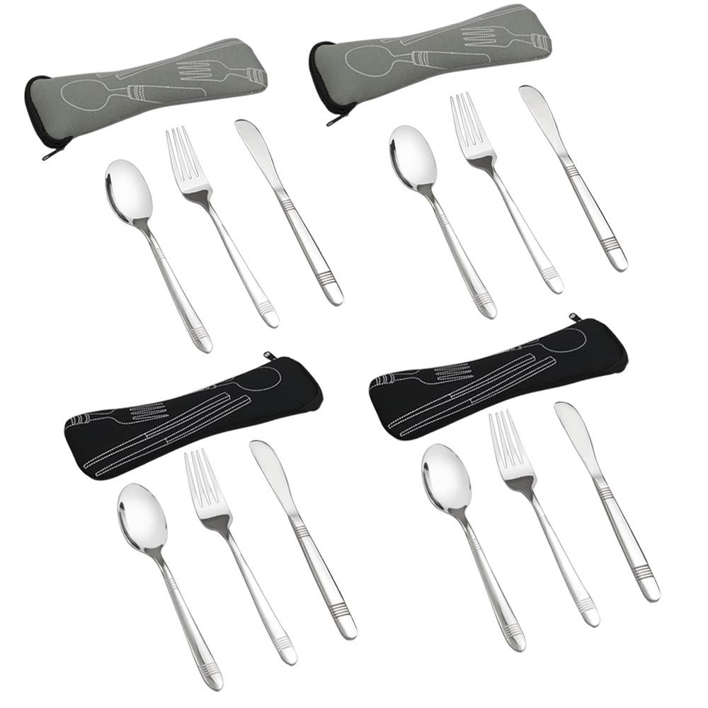 4 PCS Stainless Steel Camping Flatware Student Travel Knife Fork Spoon Case