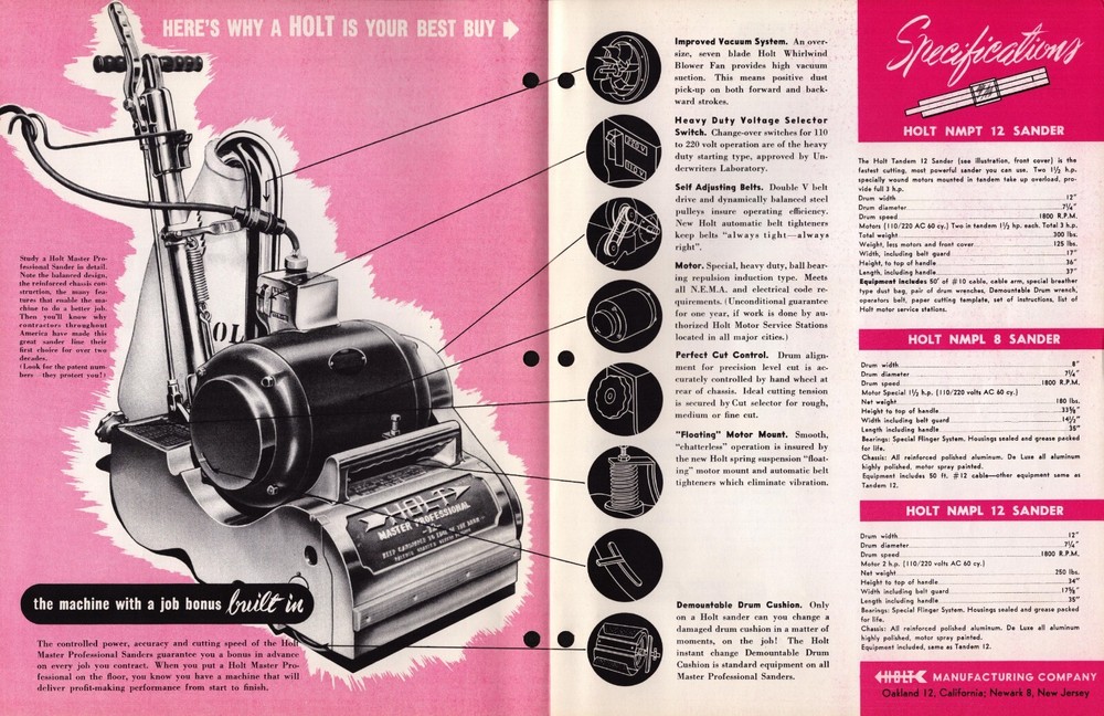 1958 Holt Master Professional Floor Sanding Machine Advertisement 11" x 8"
