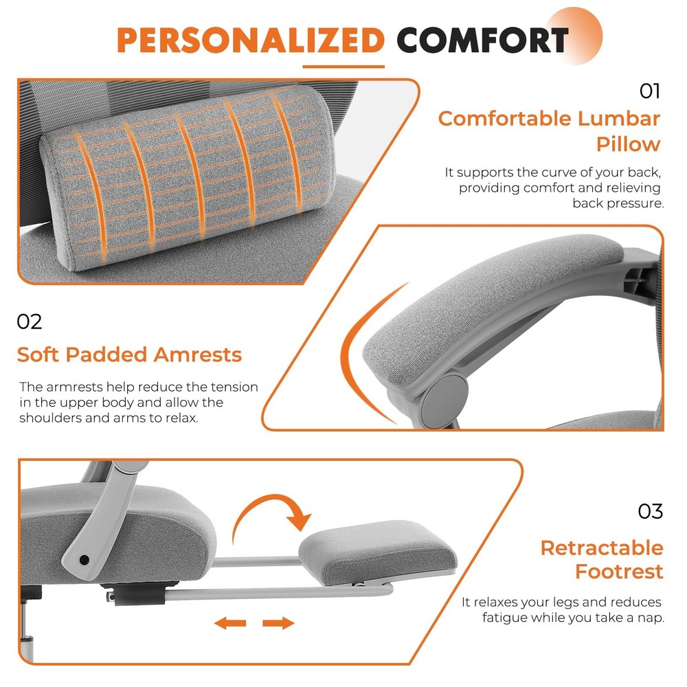 Office Computer Desk Chair with Footrest,Ergonomic HighBack Mesh Rolling Work...