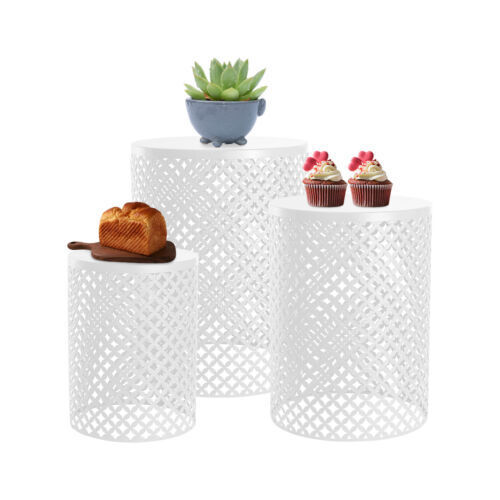 3pcs White Metal Frame Accent Table Modern Iron End Table Outdoor Side Table