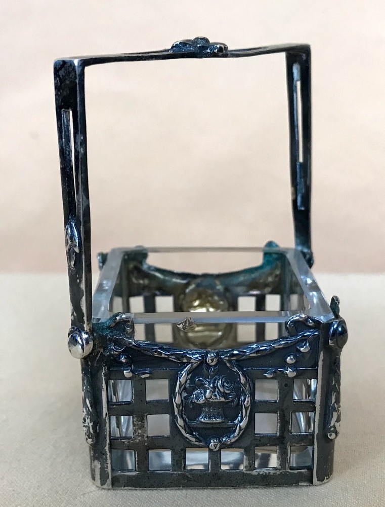 Antique Germany 800 Silver Miniature Basket with Glass insert