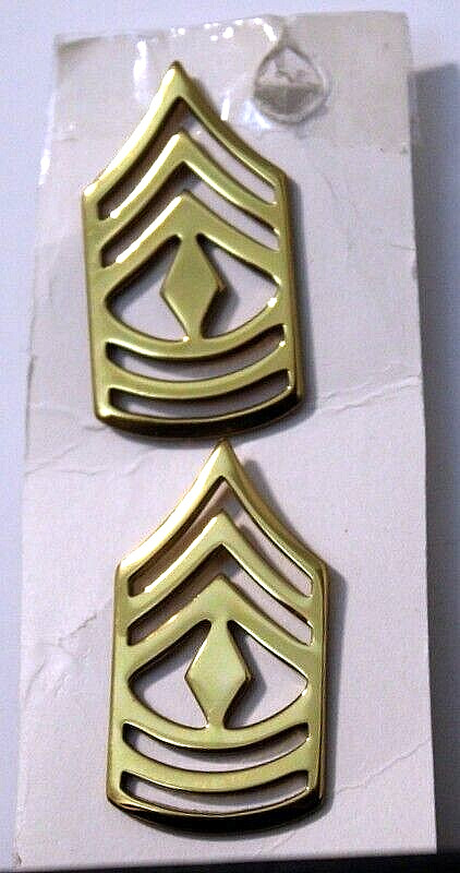 US Army First Sergeant Shiny Rank Insignia Collar Pins Pair