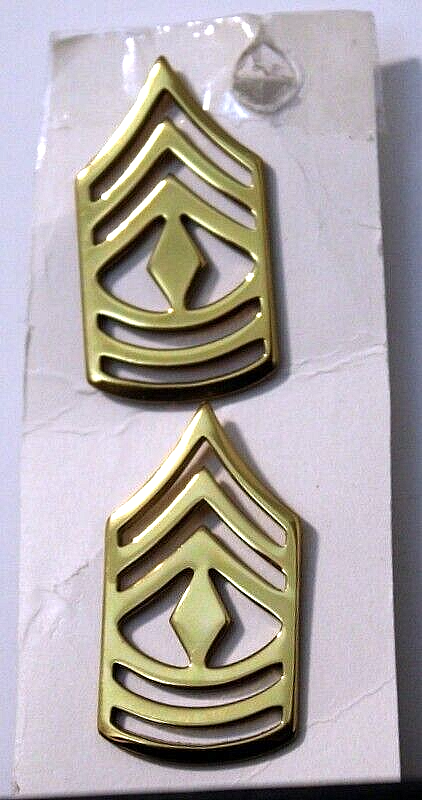 US Army First Sergeant Shiny Rank Insignia Collar Pins Pair