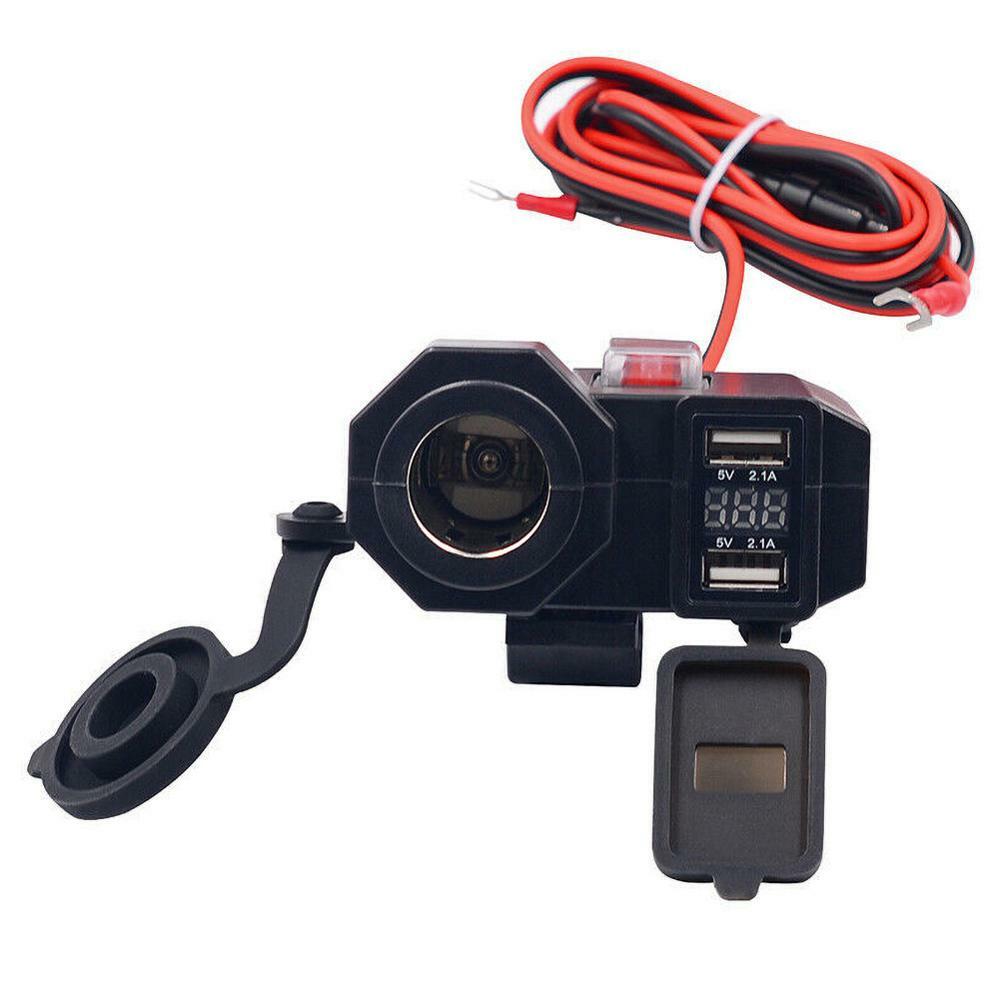 Motorcycle Handlebar Charger 12V 2 USB Port&Cigarette Lighter Socket Waterproof
