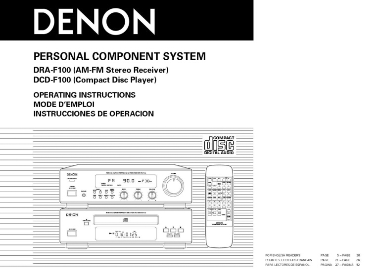 Denon DCD-F100 CD Player Owners Instruction Manual