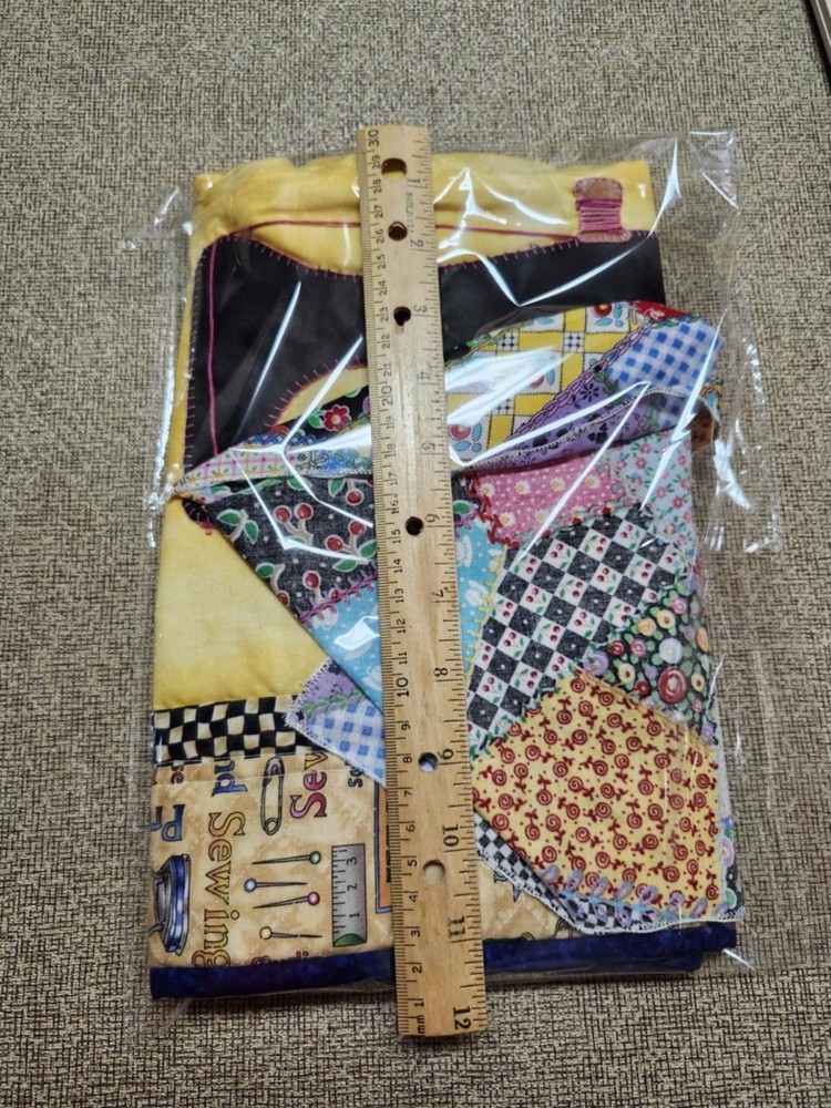 Vintage Handmade Quilted Wall Hanging Sewing Machine & Scott Name Panel Patchwor