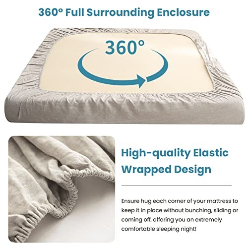 100% Linen Fitted Sheet Stone Washed Solid Color - (1 Piece) 14 inch Deep
