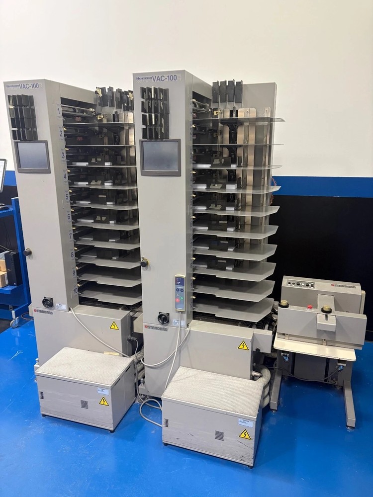 Horizon Vac 100a & 100c collating system with Offset Receding Stacker will skid