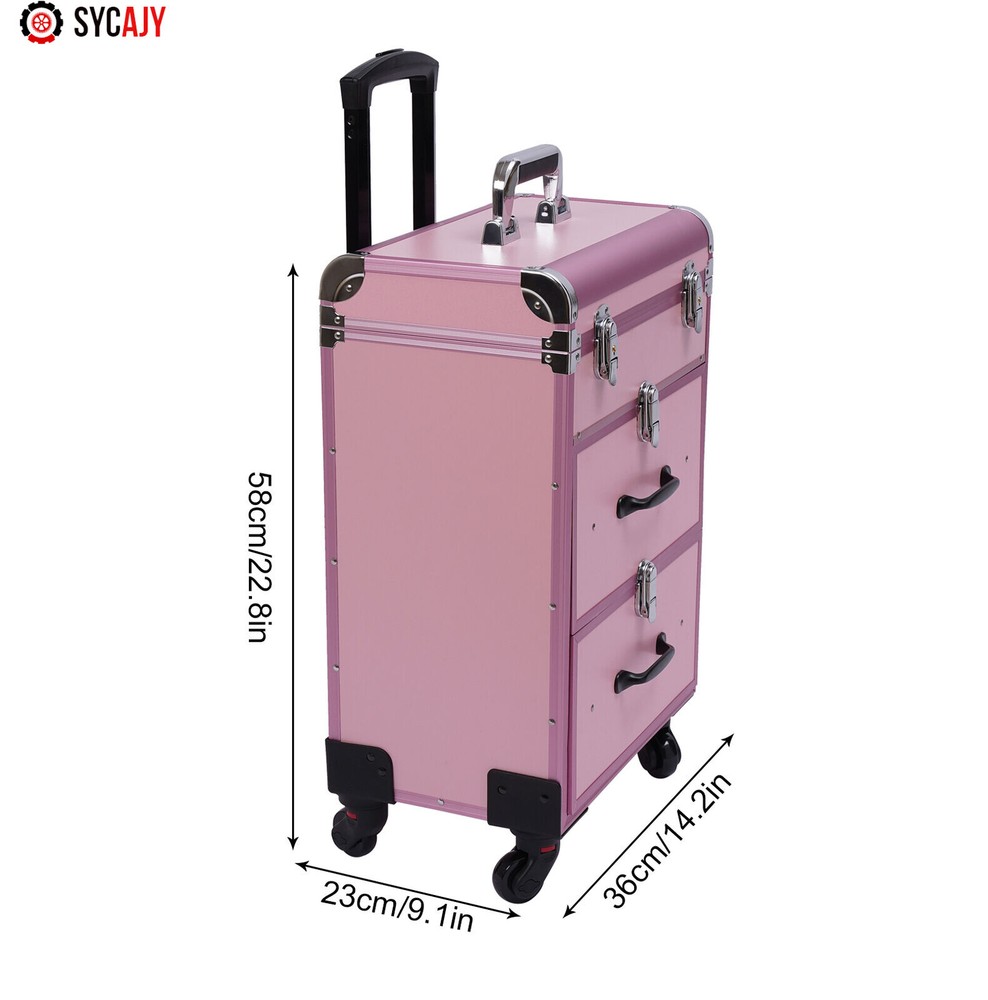 Rolling Makeup Train Case Cosmetic Professional Trolley Makeup Storage Organizer