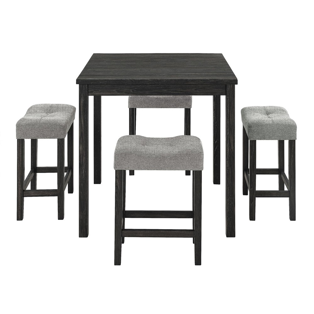 5 Piece Industrial Dining Table Set with 4 Upholstered Bar Stools, Counter He...