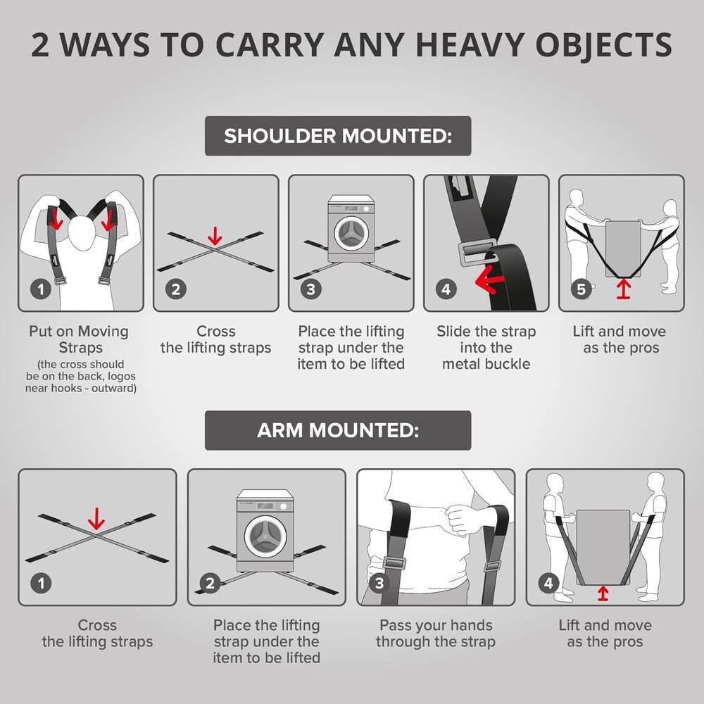 X-Protector Moving Straps - 2 Pairs - Lifting for 2 Standard, Red