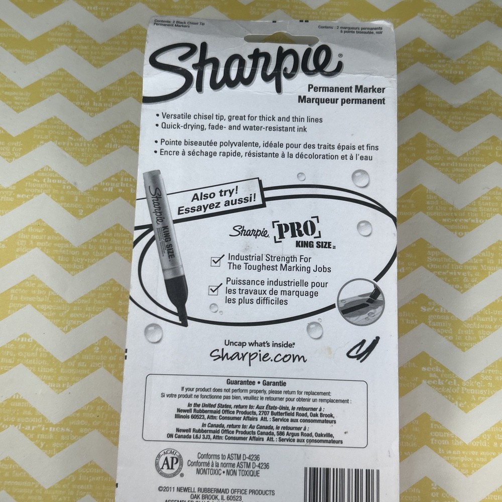 Sharpie Chisel Tip 2 Markers Permanent BLACK Ink Large Broad Marker 2-count