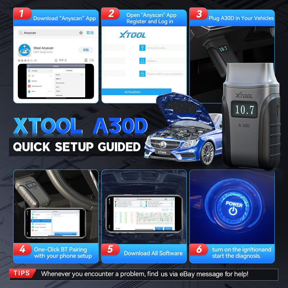 2025 XTOOL A30D V2.0 OBD2 Scanner Code Reader All System Car Diagnostic Tool FCA