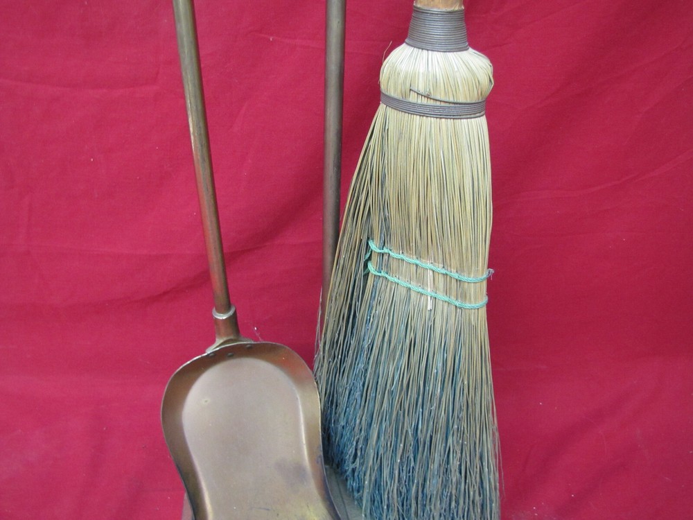 Vintage Antique Brass Fireplace Tool Set 2 Piece Tools Footed Stand