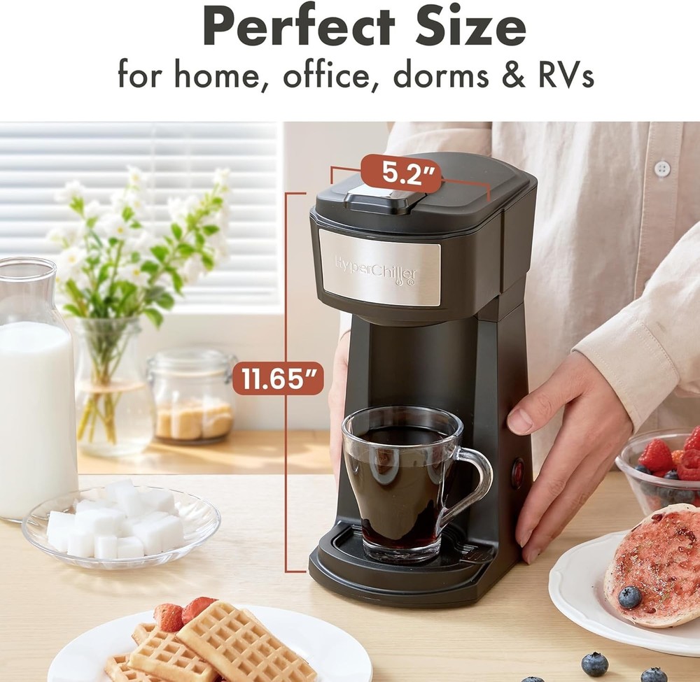 Portable Iced & Hot Coffee Maker with Removable Drip Tray - Modern & Efficient