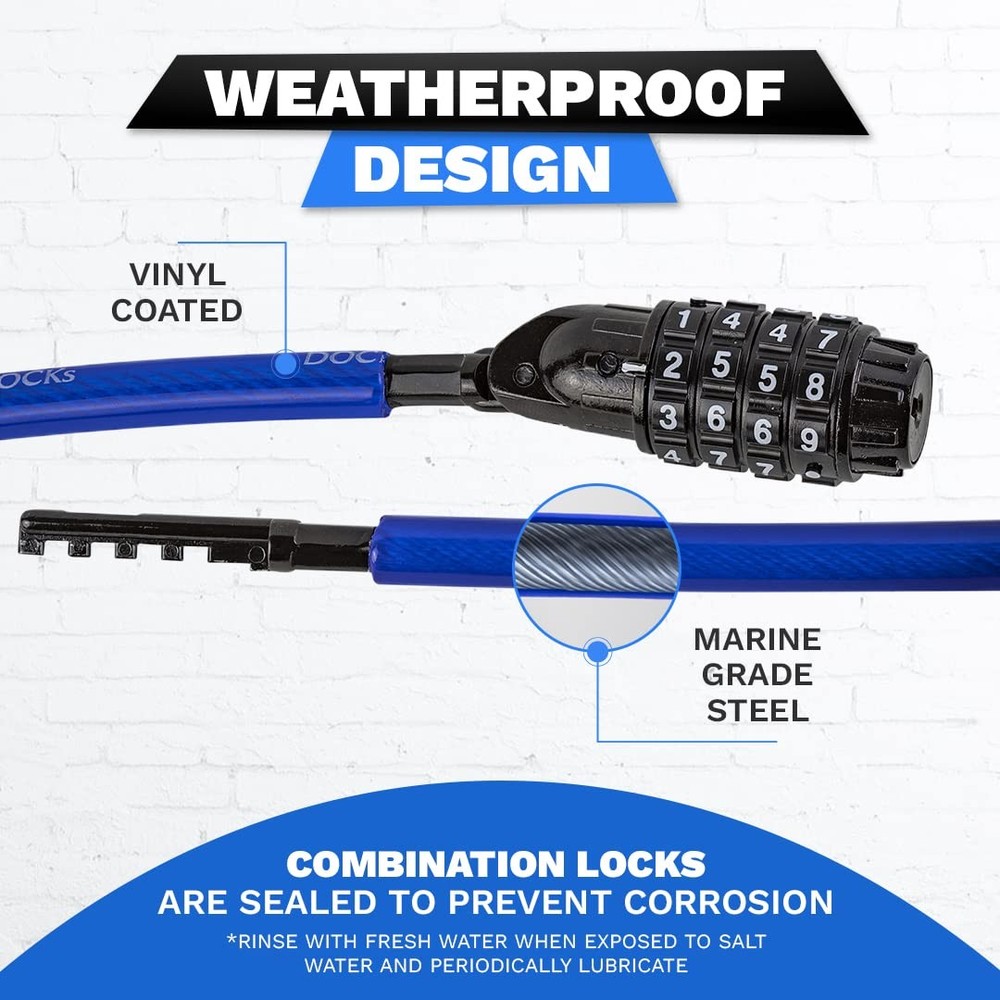 DocksLocks Weatherproof Coiled Security Cable Lock (5ft to 25ft 5ft, Blue