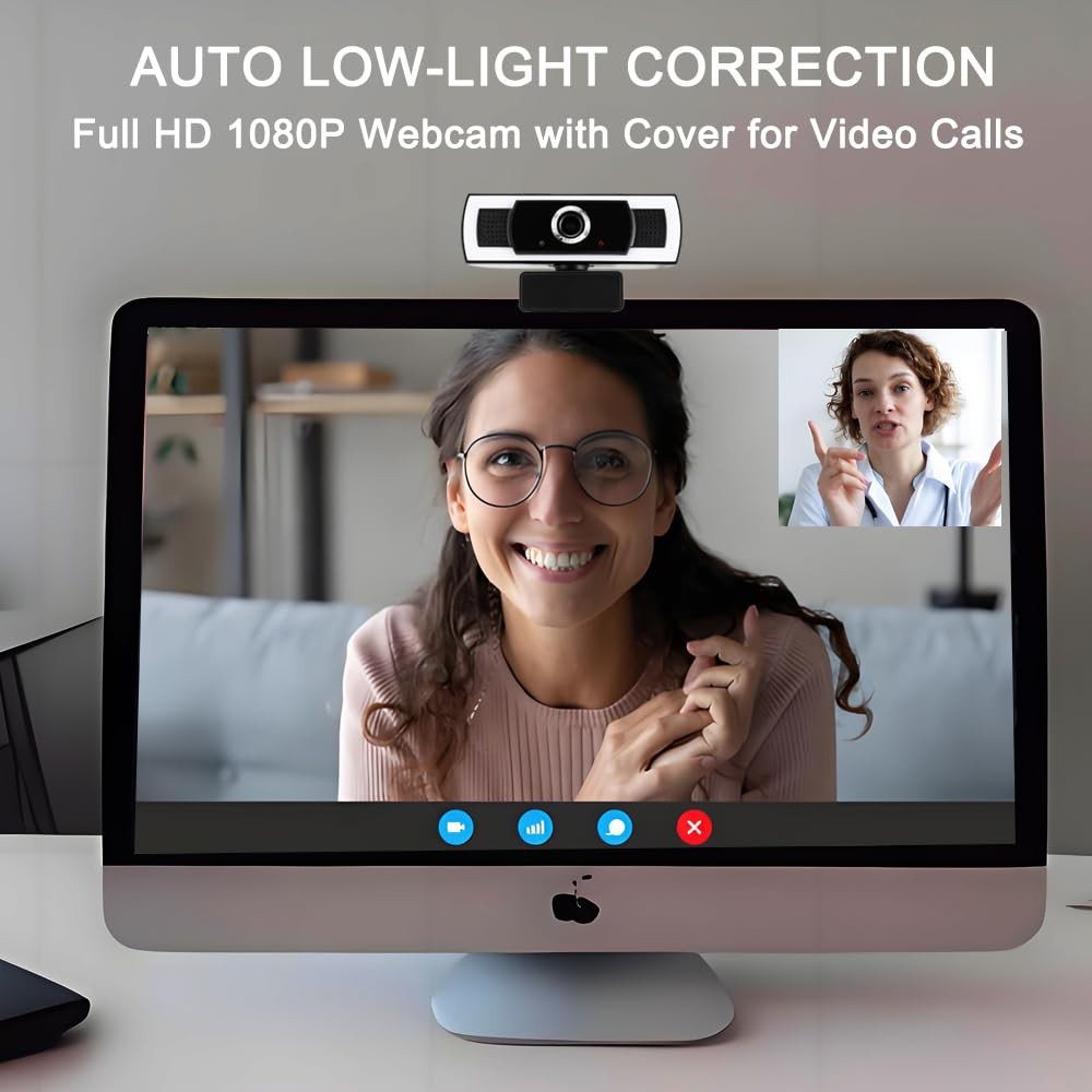 Webcam with Microphone, 1080P auto Zoom, Software Control & Privacy Cover, US...