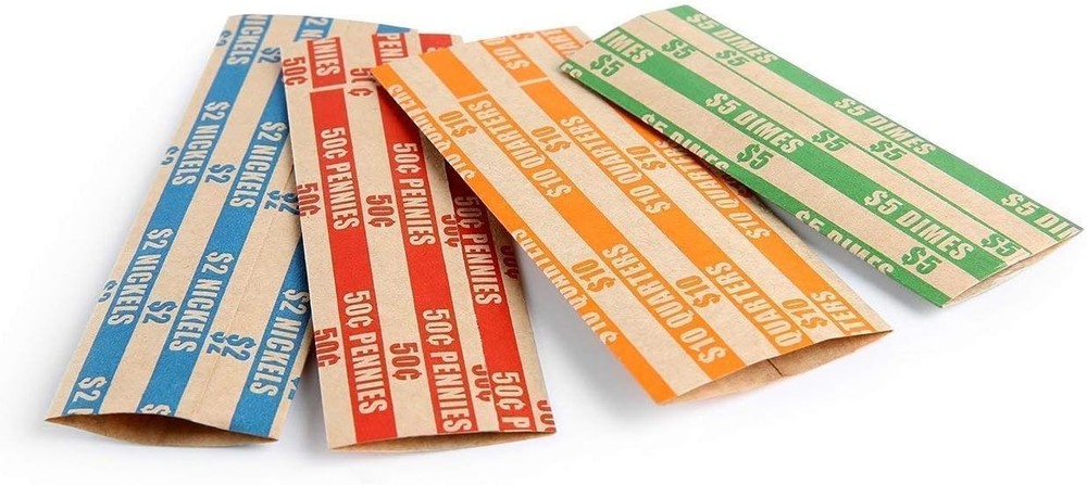 100 Assorted Coin Roll Wrappers for Quarters Dimes Nickels Pennies Bundle