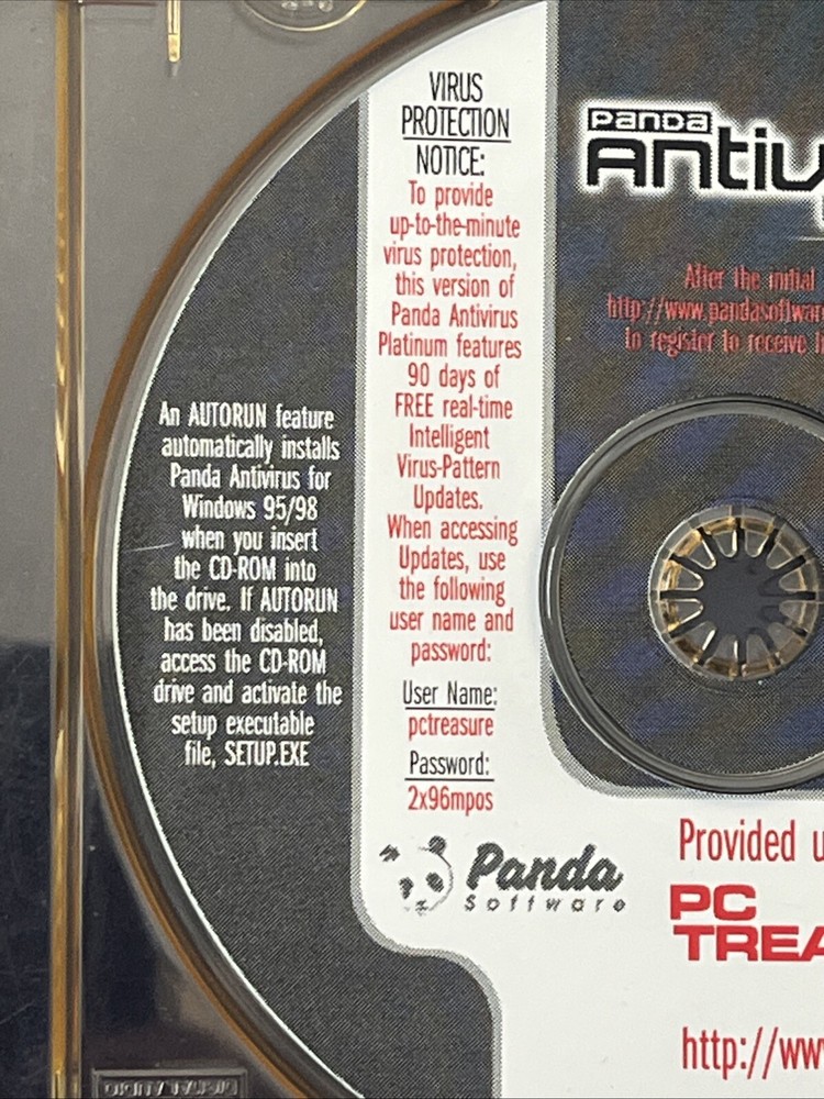 Panda Antivirus Platinum PC Treasures Program Disc Windows 95/98