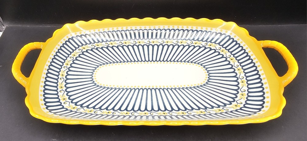 Beautiful Set of 3 Double Handle Rectangular Ceramic Serving Trays