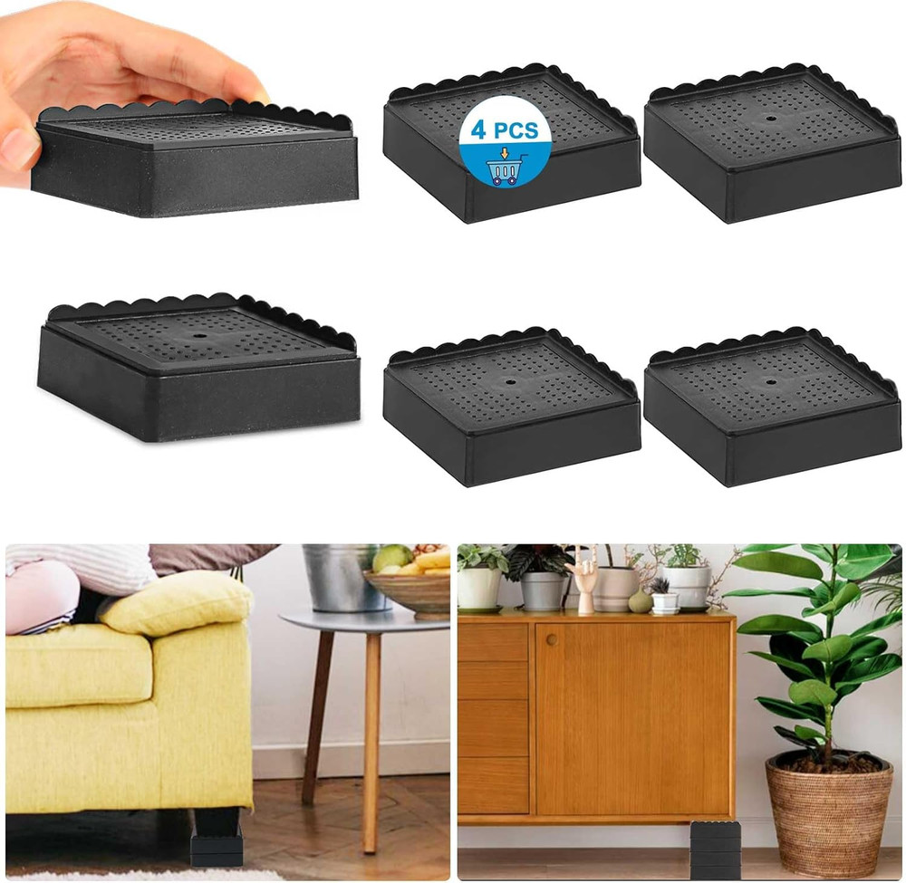 4 Pack Bed Risers 1" 2" 3" 4" Heavy Duty Adjustable Furniture Stackable Black