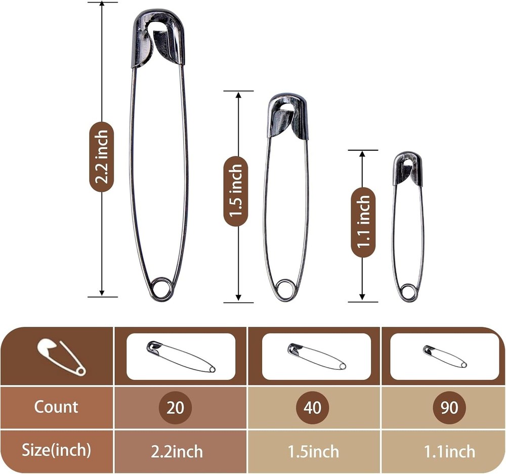 Durable 150 Pcs Assorted Safety Pins - Sharp & Rust Resistant for Everyday Use