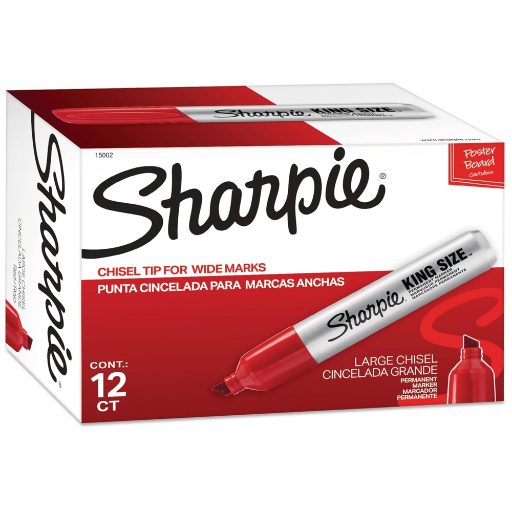Sharpie King Size Permanent Markers, Large Chisel Tip, Red, 12 Count - Office...