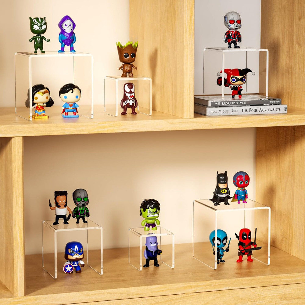 Acrylic Display Risers Stand 2 Sets,3 Steps Clear Riser Shelf Showcase for Amiib