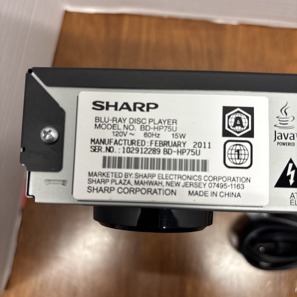 Sharp Aquos 3D Blu-Ray Disc Player BD-HP75U- Tested- No Remote