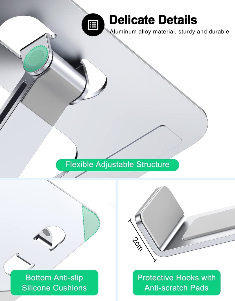 RIWUCT Foldable Laptop Stand, Height Adjustable Ergonomic Computer Silver