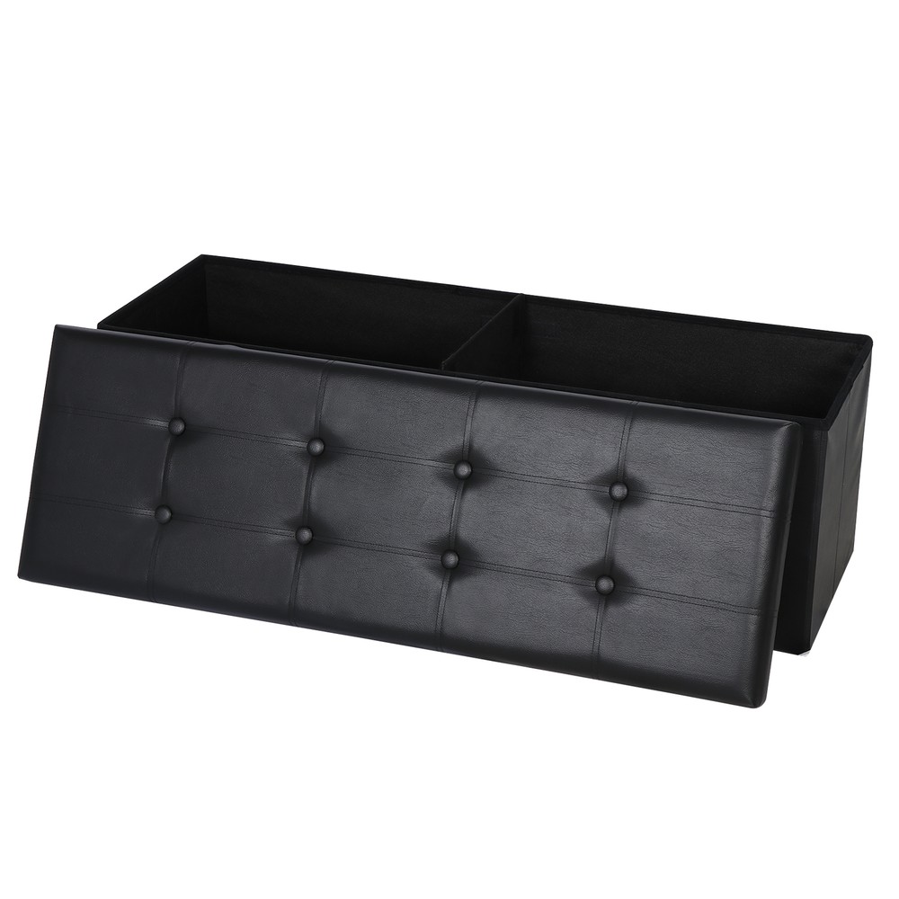 Black Folding Storage Ottoman Bench Storage Stools Footrest for Home Storage Use